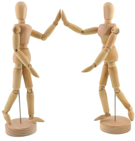 2pcs Wooden Mannequin Body, 21cm/8 Inch Drawing Mannequin, with Stand - Flexible Joints Artist Manikin Wood Model Human Artists Mannequin with Stand for Art, Home Decoration