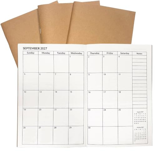 A5 Planner Jan 2026 - Jun 2027, Travelers Notebook Inserts, Travelers Notebook Calendar, Weekly and Monthly Calendar, 100gsm Paper, 8.3 x 5.5 in, Set of 3