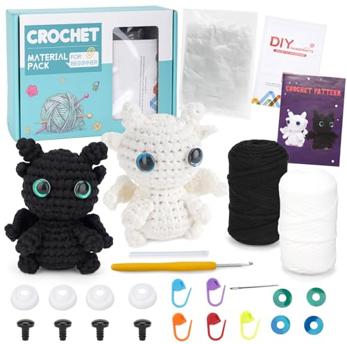 puiaxod 2 Pezzi Uncinetto Set, Kit Uncinetto Principianti, Crochet Kit con Animali Carino, Amigurumi Kit, con Istruzioni Video Passo Passo per Adulti e Bambini, Ideale Come Regalo