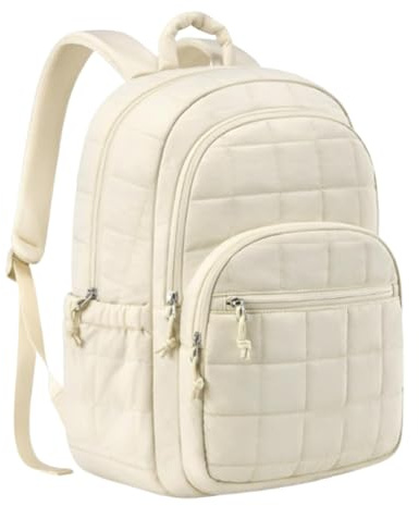 Mochila para laptop de 15.6 pulgadas, elegante mochila escolar acolchada para adolescentes, niñas, mujeres, estudiantes, mochila de viaje, beige, M