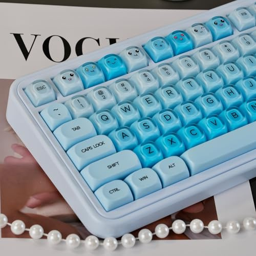 132 Keys MOA Profile Keycaps PBT Cherry Profile Blue Jelly Keycaps Set Compatible with Wooting Keyboard 61/64/87/104/108 Cherry Mx Switches Mechanical Keyboards