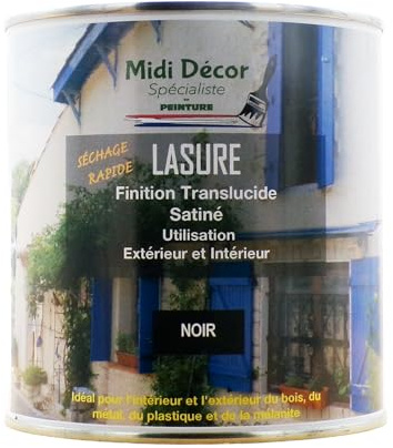 Vernice acrilica nera ad asciugatura rapida per legno interno ed esterno, 500 ml, 6 m² (Midi Decor)