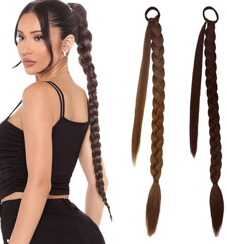 KASESSS 2 paquetes de extensiones de cabello trenzadas largas, extensiones de cabello trenzado de 66 cm, extensión de cola de caballo trenzada con lazo para el pelo, extensión de cola de caballo