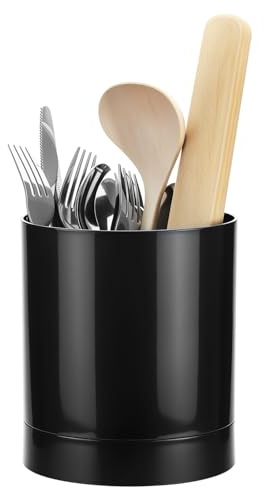 QWORK® Soporte utensilios de cocina, negro organizer de cocina giratorio para almacenamiento, soporte para cucharas de cocina