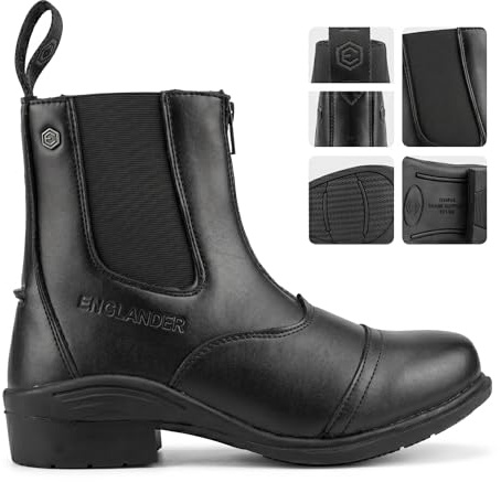Englander Equestrian Gaia Zipped Synthetic Jodhpur Boots, Vegan Short Horse Riding Boot with Front Zip, Metal Shank Support & Elasticated Gussets