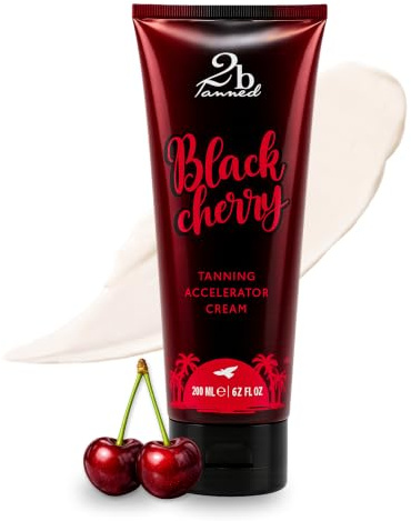 2bTanned Tanning Accelerator Cream, Sunbed Cream Enhanced with Thalitan & Tyrosine For A Deeper Tan, Hydrating Tanning Lotion with Shea Butter, Aloe Vera & Collagen, 200 ml - Black Cherry