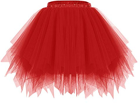 Bridesmay Jupe Jupon Ballet Tutu Underskirt en Tulle Style Vintage Années 50 Rockabilly Carnaval festivités Couleurs Variées Red M