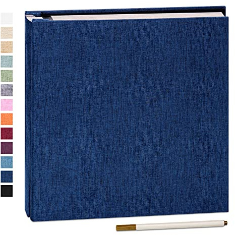 Yopih Album Foto Autoadesivo Fai da Te 28x27 cm con 40 Pagine Bianche e Copertina in Lino, Album Fotografico per Foto 10x15, Regalo Nozze Natale Compleanno Bambini, Blu Navy