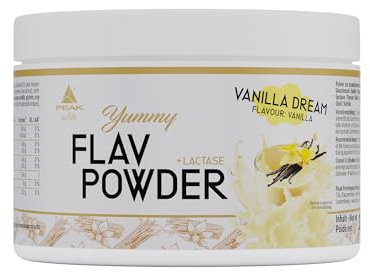 PEAK Yummy Flav Powder - 250g Geschmack Vanilla Dream I 50 Portionen I Geschmackspulver zum Süßen fast ohne Kalorien und ohne Zuckerzusatz I mit Inulin und dem Verdauungsenzym Laktase I vegan
