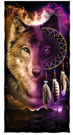 Große Strandtücher XXL Badetuch Schnell Trocknend Wasseraufnahme Extra Microfiber,3D Wolf Mond Traumfänger Motiv Handtuch Kinder Jugend Herren Erwachsene Kuscheldecke (lila braun,150 x 200 cm)