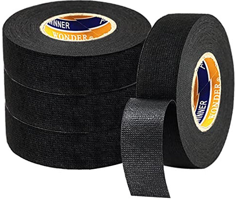 mellystore 4pcs Gewebeband Kabelbaum Klebeband Baumwolle Klebeband Isolierband Schwarz Stoff Auto Textilklebeband Tape Gewebeband Schwarz für Kabelbaumisolierung Autogeräuschreduzierung 19mm*15m