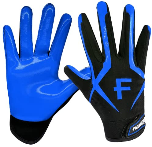 FINGER TEN Pro 2.0 Grip Adult Football Gloves for Men (A-Blue, Medium)