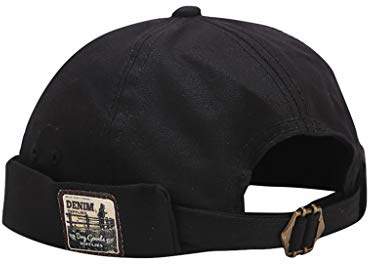 HINGTAT Casquette Docker pour homme - Bonnet de travail - Casquette de marin - Casquette sans bord - Style rétro - Réglable, Noir , Taille unique