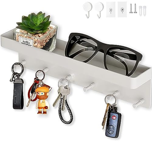 Echehi Schlüsselbrett mit 6 Haken, 2 Möglichkeiten zu Installieren Dekorativer Schlüssel- und Briefhalter, Schlüsselkasten für Eingangsbereich, Flur, Büro. Weiß