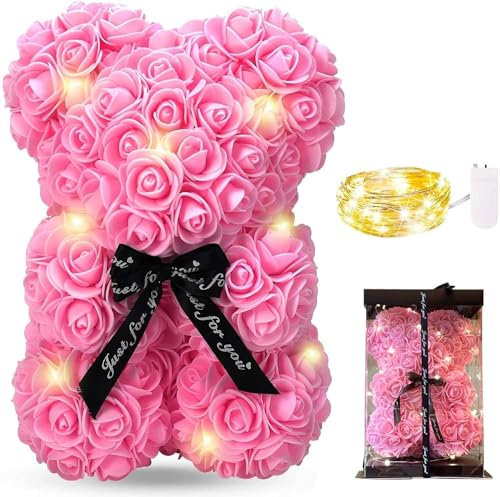 Meridiana - Orso di Rose Orsetto di Rosa Orsacchiotto Altezza 25 cm Teddy Bear Idea Regalo Regali per Lei Fidanzata orso rose Compleanno Mamma Anniversario idee regalo San Valentino con LED (Rosa)