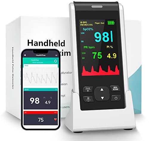HOLFENRY Finger-Pulsoximeter,Wiederaufladbares Sauerstoffsättigung Messgerät Finger Oximeter Finger Sauerstoff mit App für SpO2, Herzfrequenz Tracking Zu Hause Reise oder Geschäft Reise Verwenden