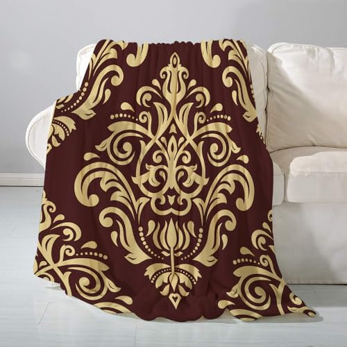 SHAARI Kuscheldecke flauschigsuper weich Flanell Wohndecke,Blumenmuster-barockes Damast-Gold und Schwarze rote Vintage-WebartTagesdecke, Sofadecke & Überwurf Decke Sofa & Couch150x200cm