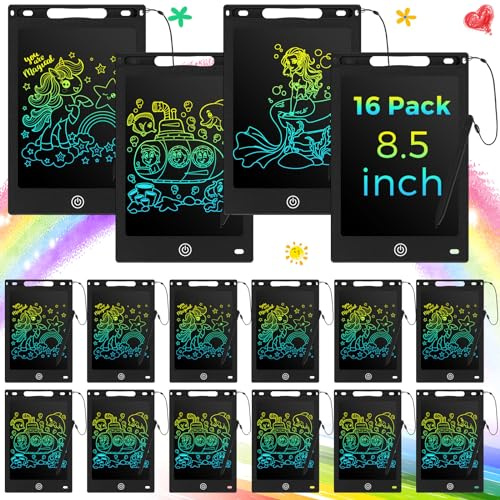 Epakh 16 PCS LCD Writing Tablet for Kids - 8.5 Inch Reusable Writing Board Drawing Doodle Pad Gift for Girl & Boy, Toddlers, Back to School, Birthday Party Favors(Black)