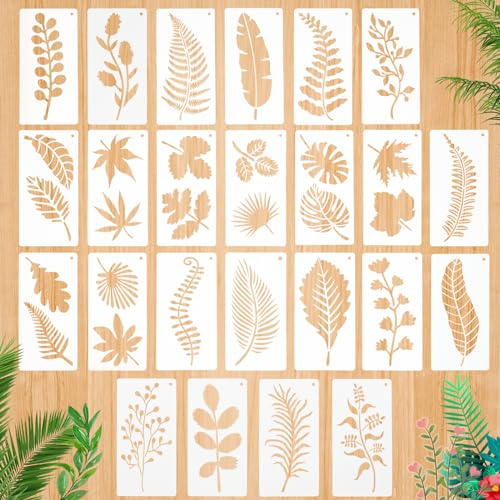 24 plantillas de hojas para dibujo y pintura, reutilizables, para pared y hojas