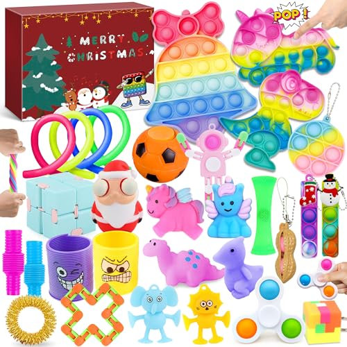 Lubibi Adventskalender Fidget Toys 2024, Mit 30Pcs Fidget Toys Antistress Spielzeug, 24Days Weihnachts Countdown Kalender, Pinata Füllung Kinder, Mädchen Und Jungen