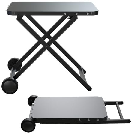 BBQCuker Portable Grill Table, Outdoor Prep Table with 2 Wheels, Pizza Oven Cart for Ninja Woodfire/XL Pro, Weber Q, Blackstone, Napoleon,Ooni Table Top Grill, Folding Grill Cart for Camping, RV