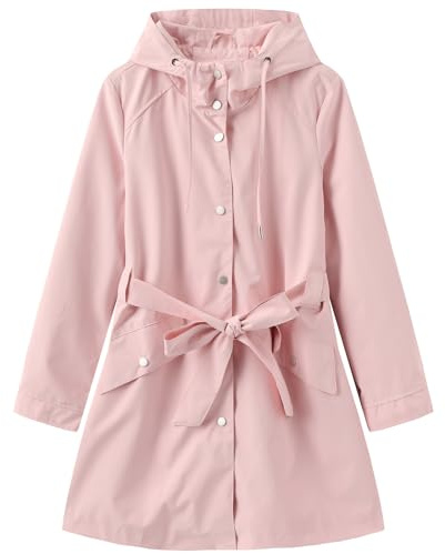 Lätt anorak för kvinnor, utilityjacka med knäppning, ledig vattentät vår-/höstkappa med huva, Rosa, S