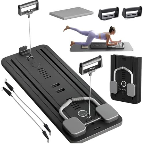 ExeractFit Upgraded Bauchtrainer Bauchroller Board, Pilates Board Pilates Reformer Set Ab Roller Trainingsgerät Automatisches Rebound Bauchmuskeltrainer Mit Widerstandsband(Schwarz ohne Griff)
