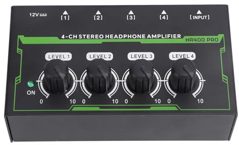 Bewinner Amplificador de Auriculares Estéreo de 4 Canales, Divisor de para Mezcla en Casa y Estudio con Luces RGB, Divisor de Auriculares para Casa y Estudio de Mezcla (Enchufe de la UE