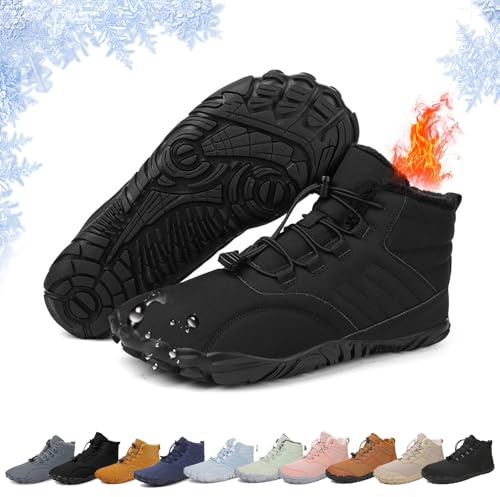 Barefoot Scarpe Inverno Uomo Donna Outdoor Minimalista Unisex Impermeabile Antiscivolo Caldo Leggere Comode Punta larga Barefoot Scarpe Five Finger Sneakers Scarpa da Camminata(Black 2,41 EU)