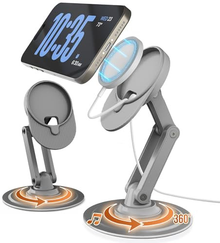 COOPER 360 MagBase, Support Compatible avec Le Chargeur MagSafe Apple (Non Inclus) pour iPhone 17, 16, 15, 14, 13, 12, Compatible avec AirPods, Mode Standby, Rotation 360° (Gris Sidéral)