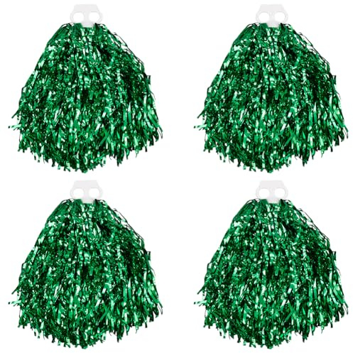 CREATCABIN 4 Pcs Cheerleading Pom Poms Metallic Foil Plastic Pom Poms with Baton Handle Cheer Pom Poms for Sports Game Cheering Team Training Party Dance Stage Performance Celebration 11.02x4.72 Inch