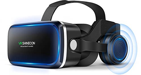 FIYAPOO VR Casque Lunettes avec écouteurs Glasses de réalité virtuelle Casque VR Lunettes pour Films 3D Jeux vidéo Compatible avec Smartphones Android/iPhone de 4,7 à 6,6 Pouces, Cadeaux de Noël