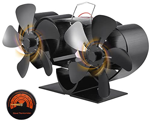 SIBOMTEX Dual-motor Stove Fan 10 s Heat Powered Stove Fan Feplace Fan Non-Electric Quiet Operation for Wood Burning StovePelletLog Burner Black