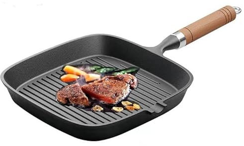 SURPZON Bistecchiera, fondo antiaderente a induzione con manico staccabile, compatibile con fornelli a gas ed elettrici da 22 cm, padella quadrata in alluminio pressofuso