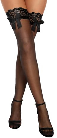 Aranmei Women's Lace Top Thigh High Stockings Over Knee Bow Stockings Hosiery Sheer Cosplay