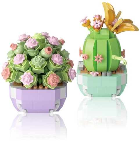 RobLuX 2 Juego de Construcción de Flores de Bonsái Suculentas y Cactus Juego de Bloques de Construcción de Mini Flores Plantas Suculentas Juego de Bloques de Construcción Niños y Adultos