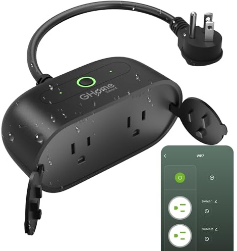 GHome Smart Outdoor Plug Wi-Fi Outlet, Dual Individual Sockets Smart Plug with IP64 Waterproof, Works with Alexa Google Assistant & SmartThings, No Hub Needed for Smart Home Control, 2.4G WiFi Only