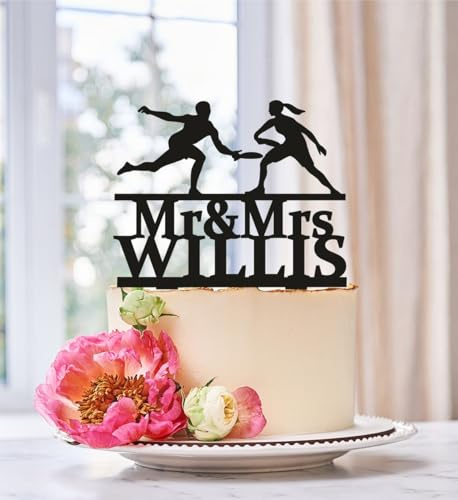 Personalized Frisbee Wedding Cake Topper,Frisbee Golfers,Disc Golf Wedding Cake Topper,Bride and Groom Weddings Toppers，Black Glitter