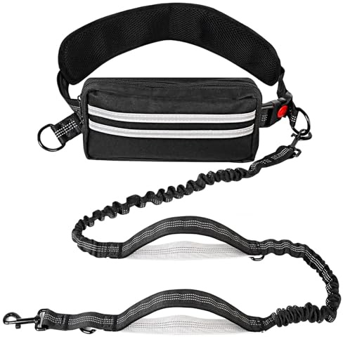 Correa Perro Manos Libres Elástica con Bolsillo, Correa para Perro Manos Libres, Cuerda de Tracción para Correr, Correa Correr, Cinturón Ajustable, Riñonera Extraíble