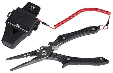 Fox Rage 9 Belt Pliers | Predator Fishing Pliers | for Unhooking and Crimping | Stainless-Steel | Tungsten Carbide Side Cutters | Serrated Jaws | Crimping Notch | Spring Loaded | Code NTL054
