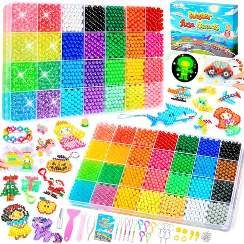 Contever 41 Couleurs Fusible d'eau Perles pour enfants, Perle magiques à eau Scintillantes et Phosphorescentes, 5 mm Recharge de Perles pour Garcon Fille Cadeau Anniversaire Noel