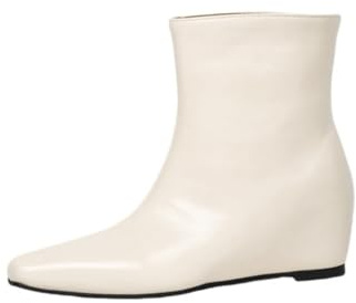 Mujer Tacón Cuña Botas Chelsea Tirón Botines Cortos Punta Puntiaguda Cuero Sintético Botas De Tobillo,Beige,39 EU