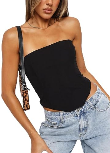 Cheluzz Women Lace Y2K Strapless Bustier Corset Back Zip Mesh Boned Bodyshaper Tube Top Slim Fit Going Out Bustier Clothes (Z1 Black, S)