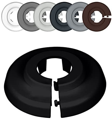 FUX 2 Stück Einzel Heizungsrohr Rosette, verschiedene Größen, Rohrabdeckung, Abdeckrosetten, Heizung, Verkleidung, Heizkörper Rosetten, Polypropylen in Sonderfarben (18mm, Tiefschwarz RAL 9005)