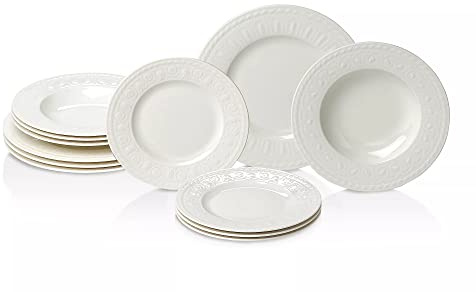 Villeroy & Boch Cellini 12-Piece Dinnerware Set, Service for 4, Premium Porcelain, Made in Germany, White