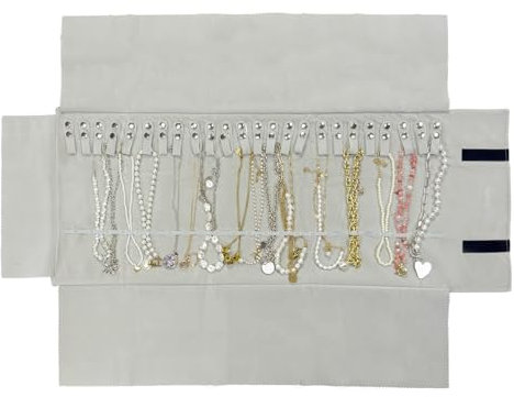 UnionPlus Velvet Travel Jewelry Roll Bag Organizer for Necklace, Elastic Band and Anti-winding, Large, Black and Gray