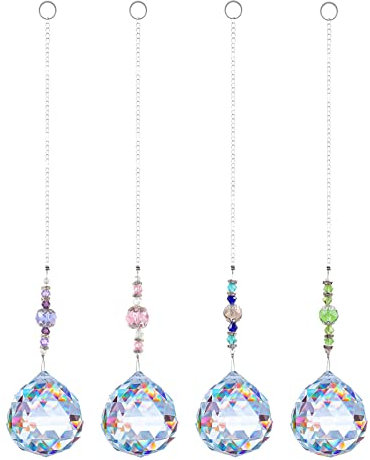 4 Piezas Bola de Cristal Prisma, Cristal Prisma Colgante para Ventana, Atrapasol de Cristal para Colgar en Casa Oficina Jardín Decoración en Hogar
