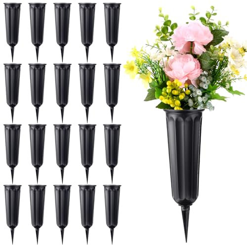 20 Pack Cemetery Vases with Spikes,Plastic Vases for Flowers,Grave Decorations for Cemetery,Grave Flower Holder,Memorial Floral Vase(Black)