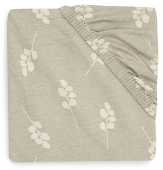 Jollein Spannbettlaken Jersey - Twig, Olive Green - 70x140cm - 100% Baumwolle - Spannbetttuch - Beige mit olivgrünen Zweigen