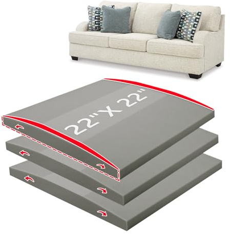 HAVARGO Couch Cushion Support High Density Foam 22X22X2.4 Inches Sofa Couch Supports for Sagging Cushions Light Grey 3Pc with Anti Slip Mesh Fabric